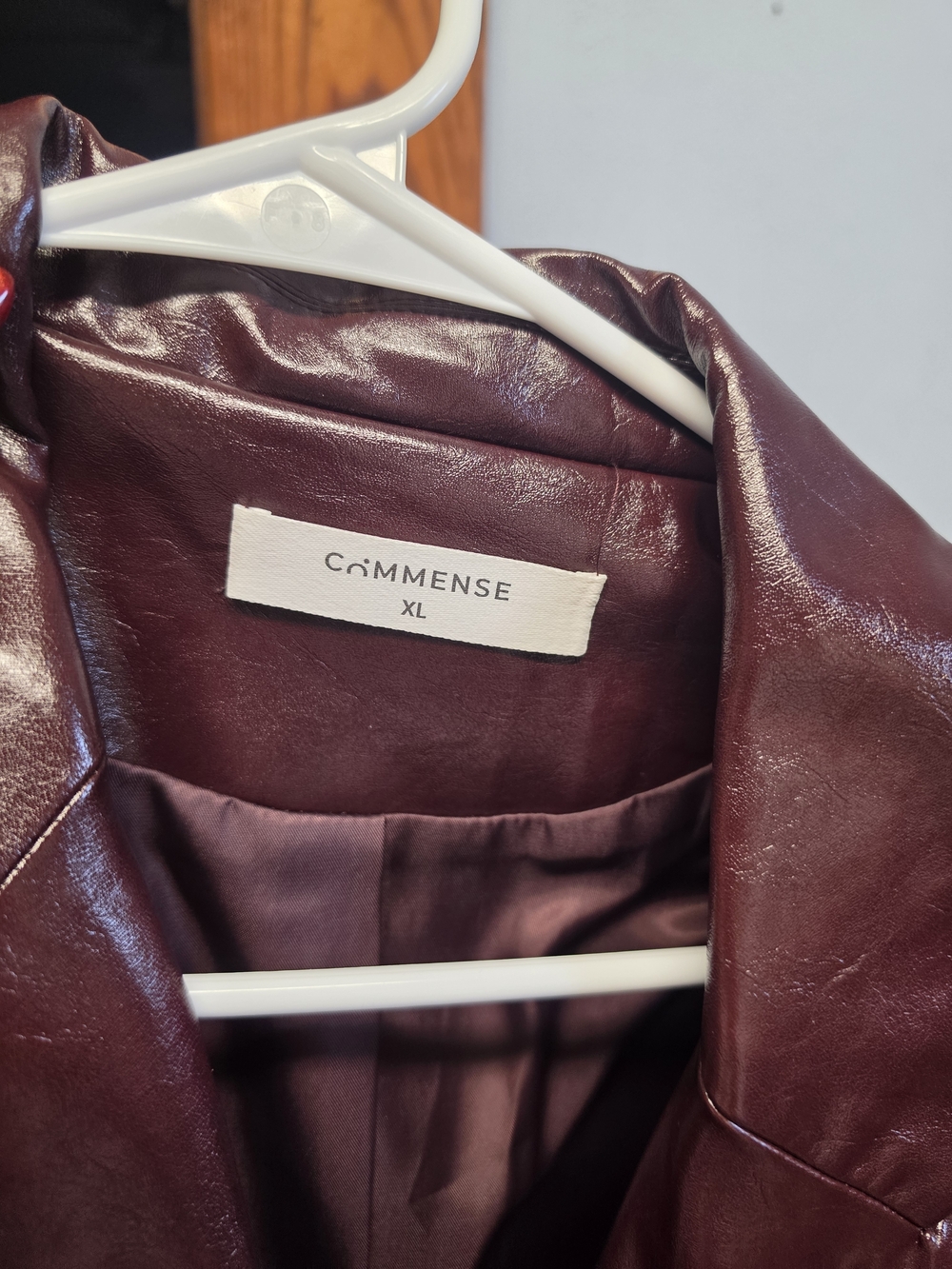 Vince Wine Faux-Leather Double-Breasted Blazer - Picture 3 of 3